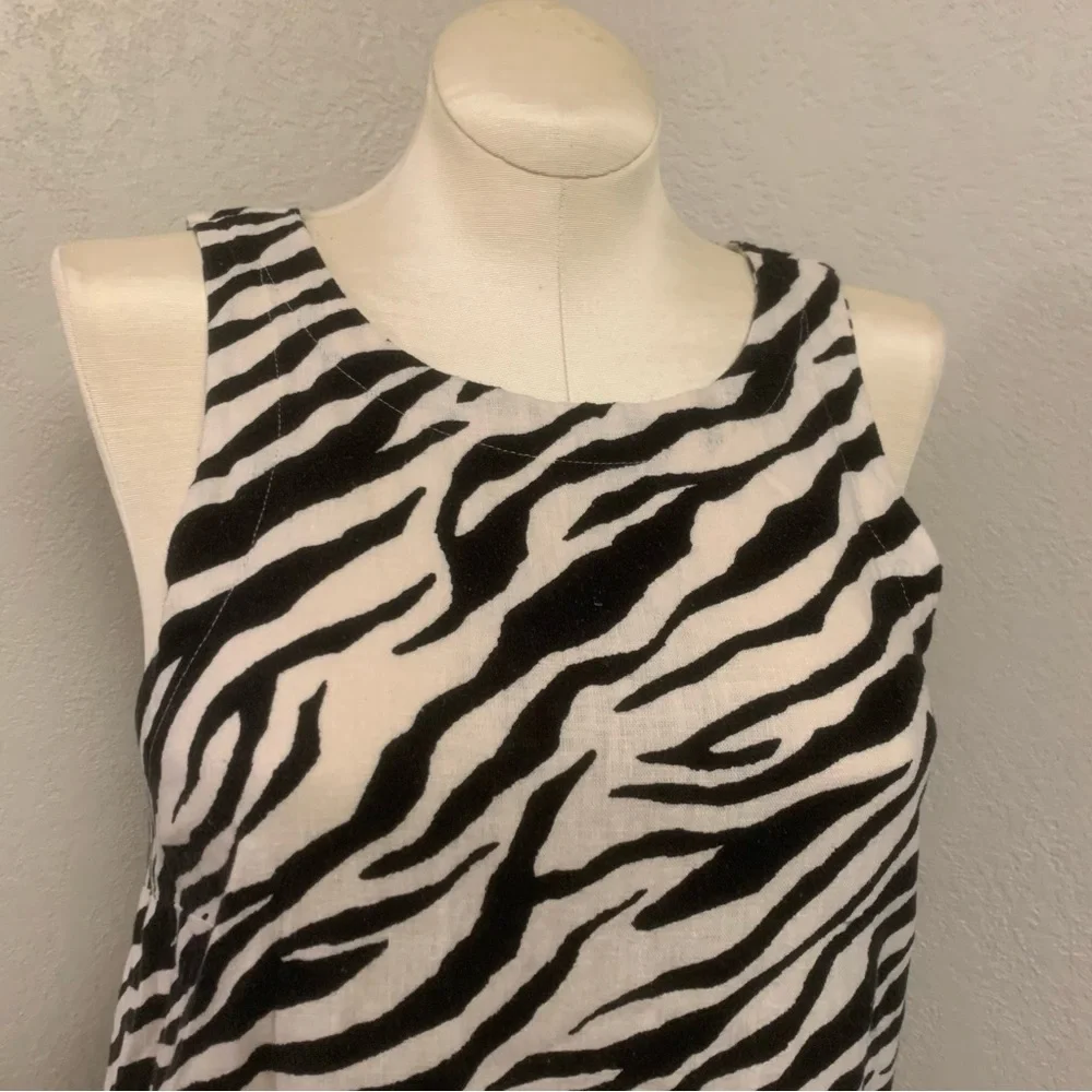 A New Day M Linen Blend Black & White Zebra Print Mini Swing Dress Sundress
